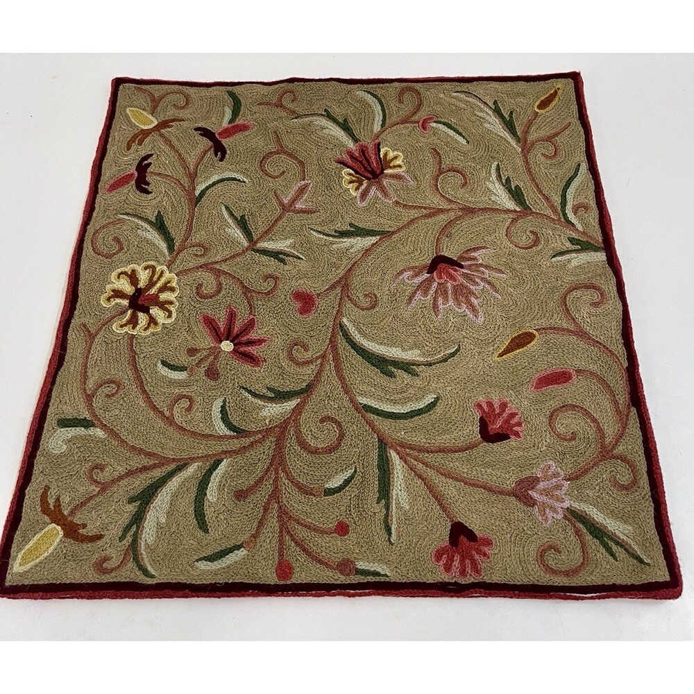 Kashmir Pillow Cushion Cover Wool 18” square Techmaldar Chain Stitch